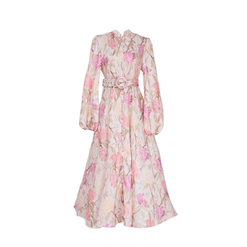 Women's Design Hibiscus Flower Long Sleeve Mid-length Dresses