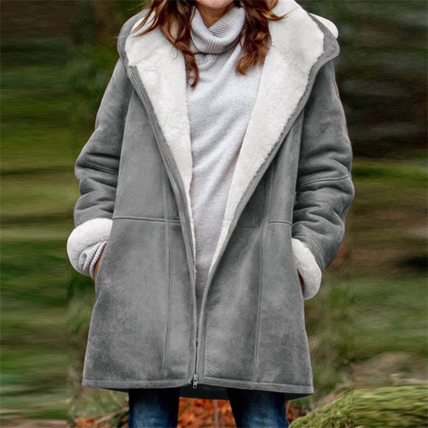 Women's Loose Veet Thickened Solid Color Mid-length Coats