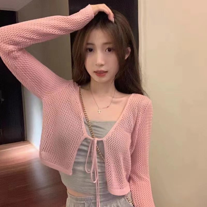 Tup Fresh Air Sun Protection Outerwear Thin Mesh Cutout Women's Sweater
