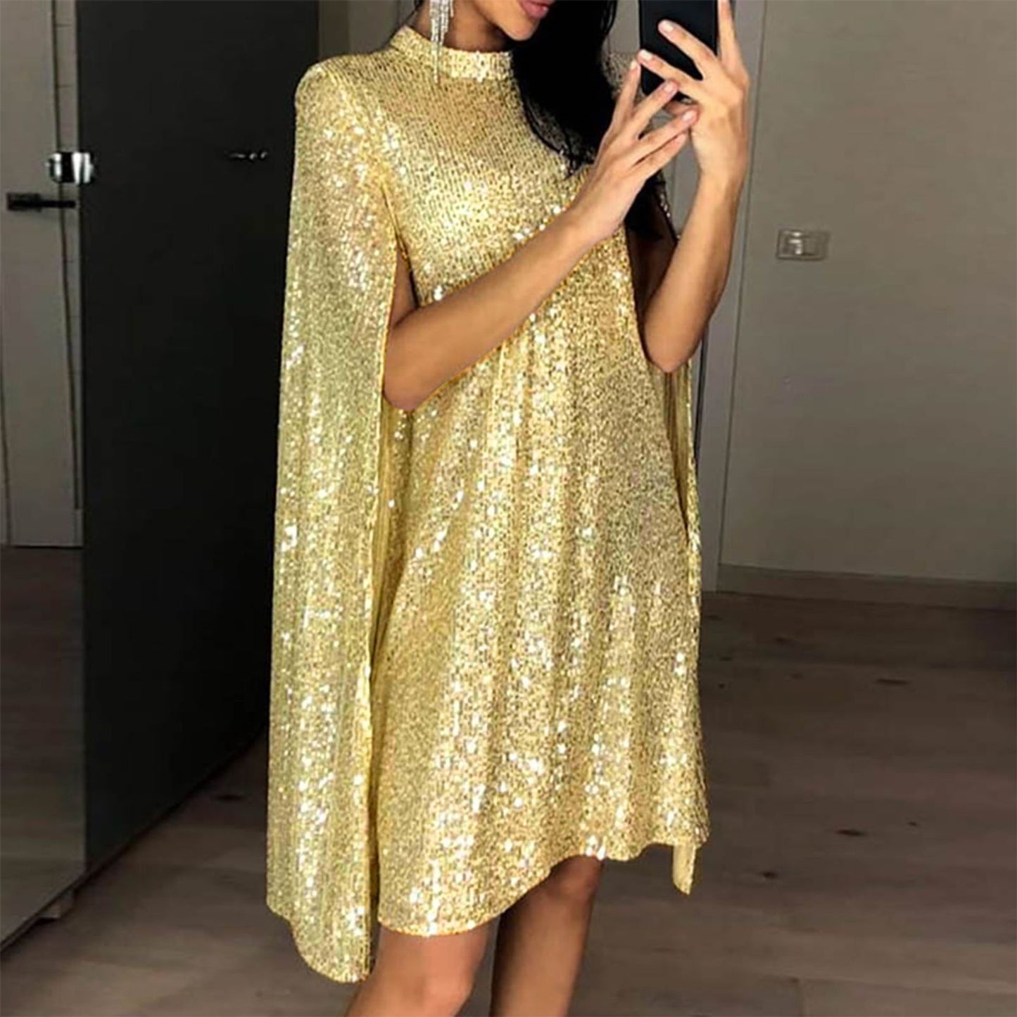 Women's Sequined Small Stand Collar Summer Dress Dresses