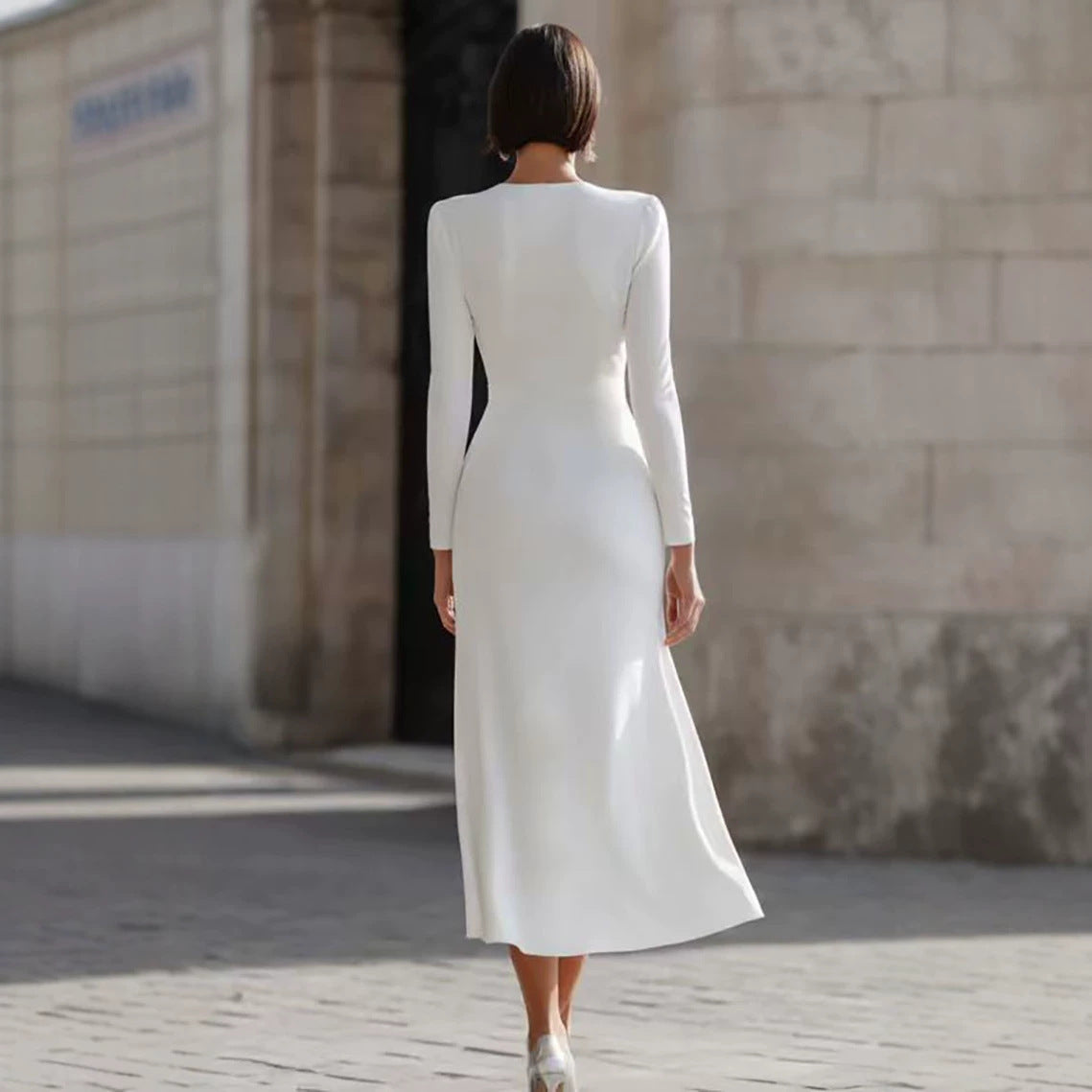 Women's Crimp Irregular Solid Color Long Sleeve Dress