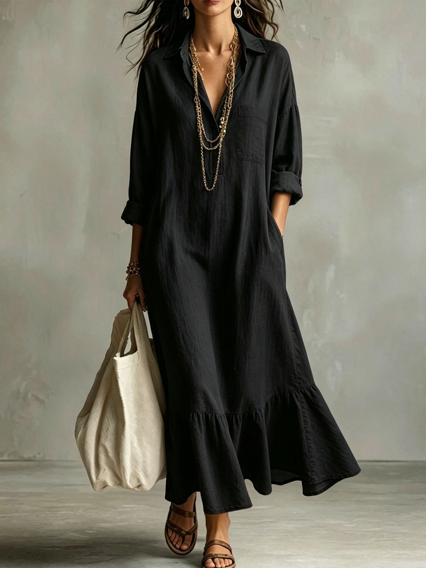 Autumn Lapel Fishtail Casual Loose Slimming Dress