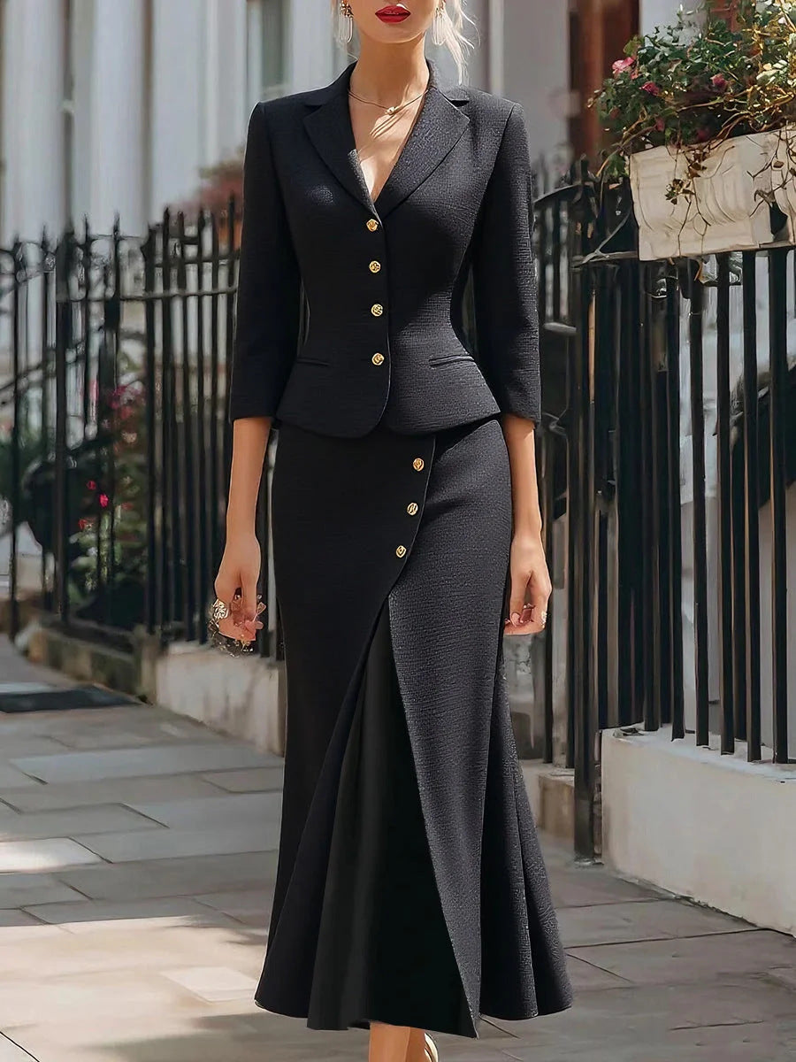 Women's Color Single-breasted Three-quarter Sleeve Small Dress Suits