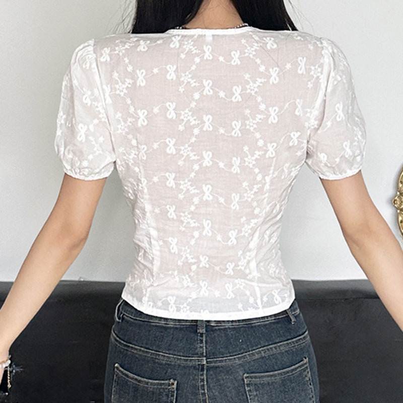 Solid Color Deep V Breasted T-shirt Tops