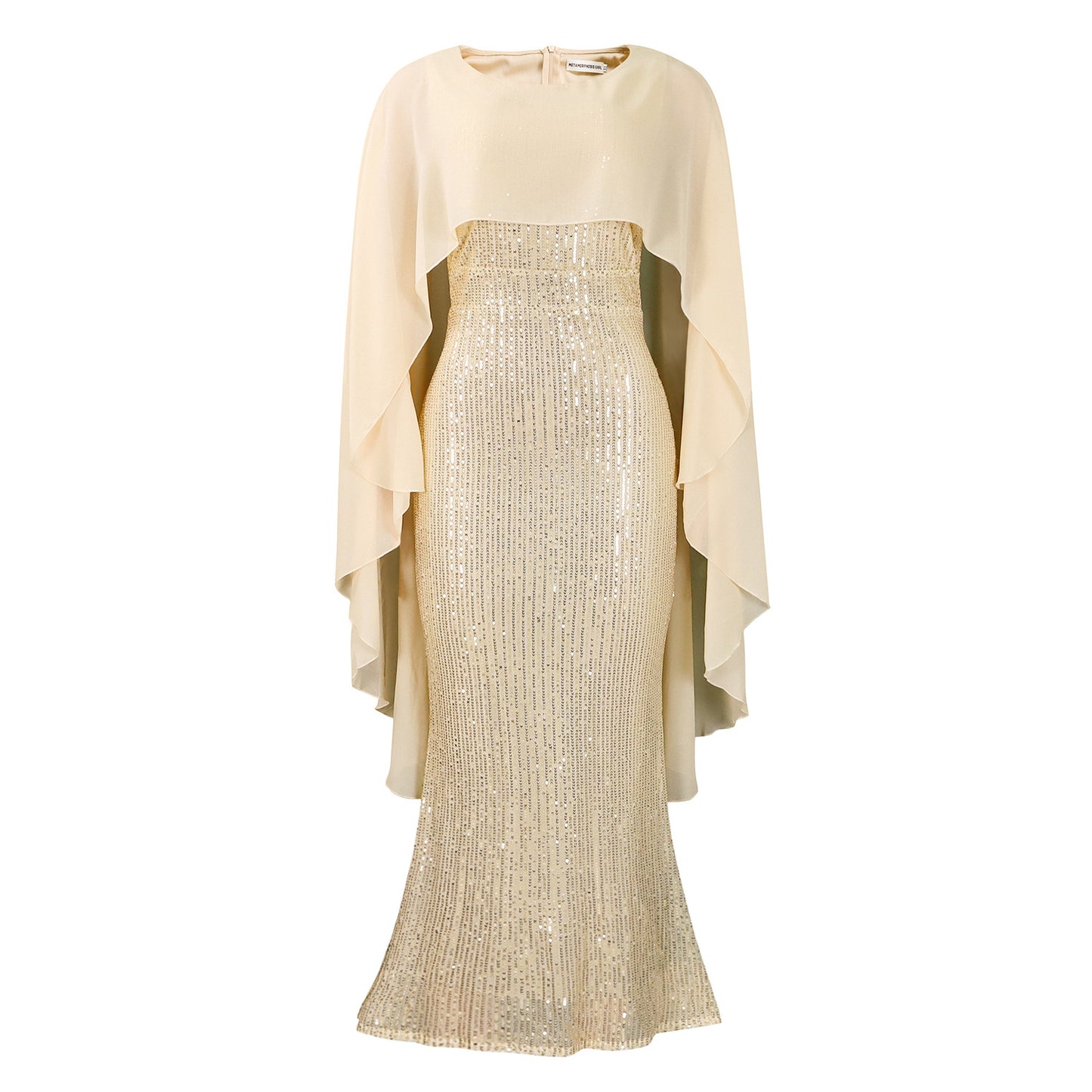Women's Spring Fashion Chiffon Cape Sequined Sheath Banquet Party Dress