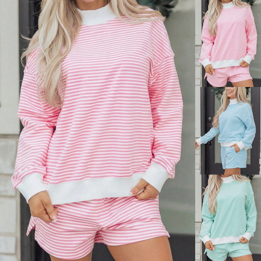 Women's Autumn Striped Loose Oversized Collar Cotton Fashion Casual Suit