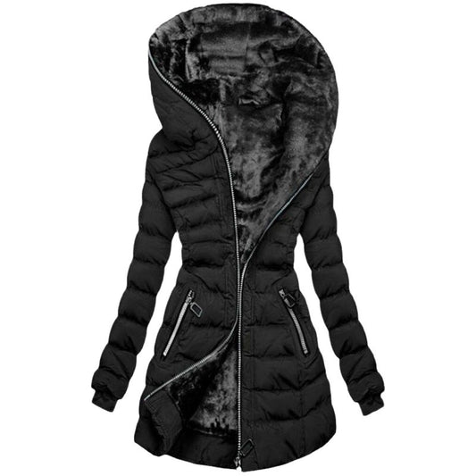 Women's Cotton Hooded Warm Veet Clothes Mid-length Coats