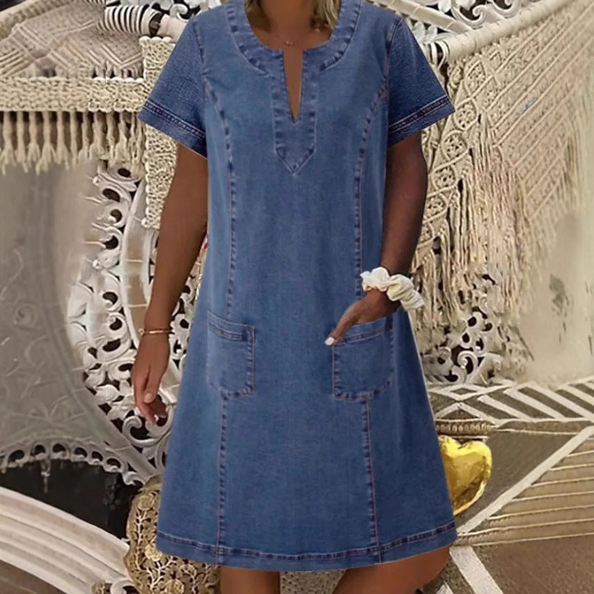 Women's Denim Dress Solid Color Thin Mid-length Dresses