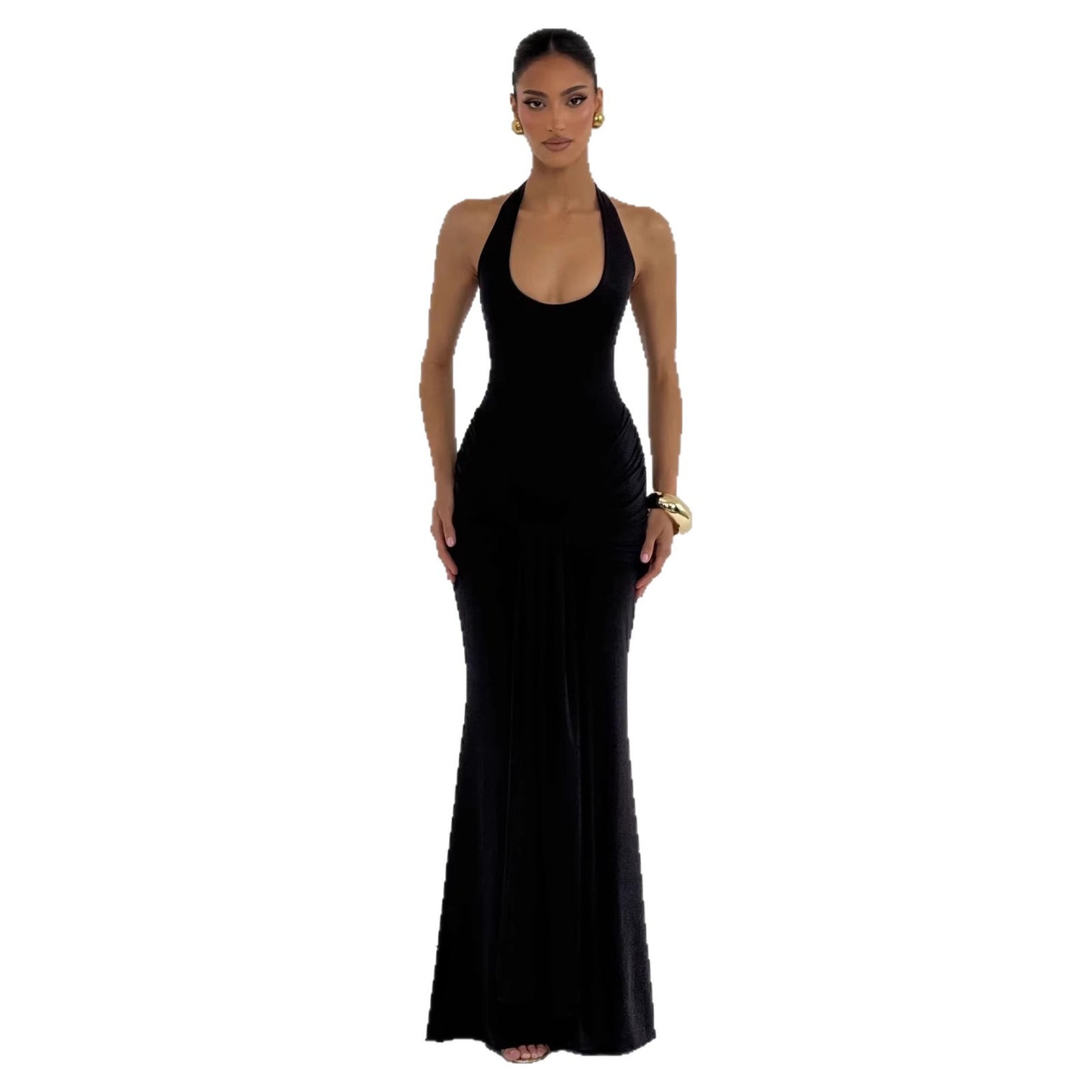Women's Fashion Ribbon Splicing Sling Long Sheath Dress
