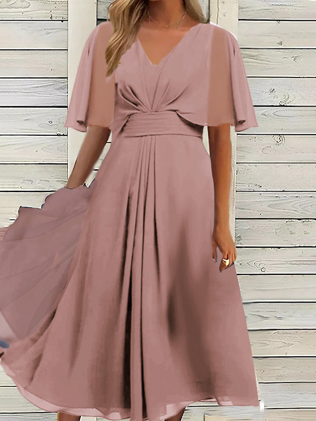 Summer Fashion Solid Color Waist Trimming Dresses