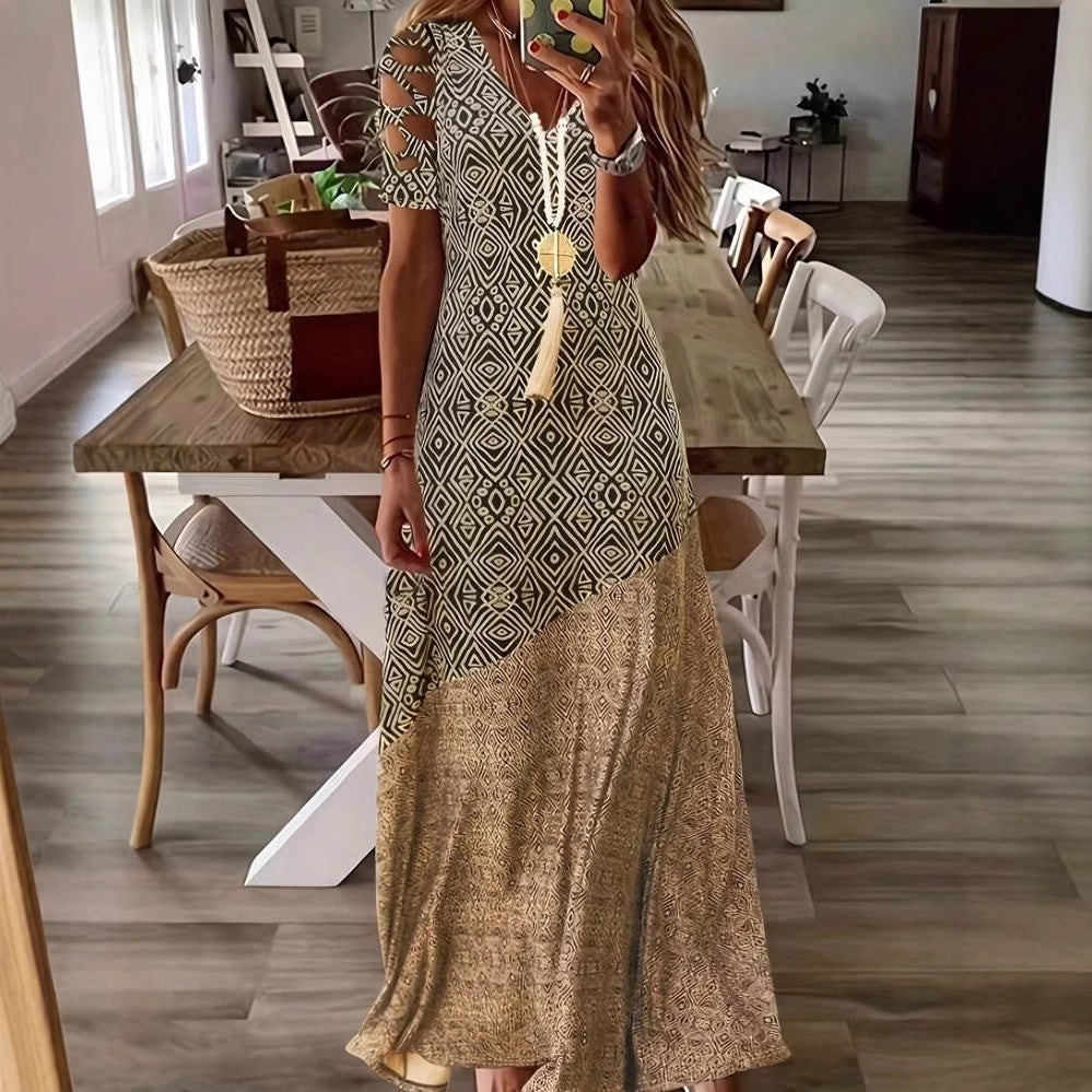 Women's Summer Hollow Casual Fashion Printing Long Dress
