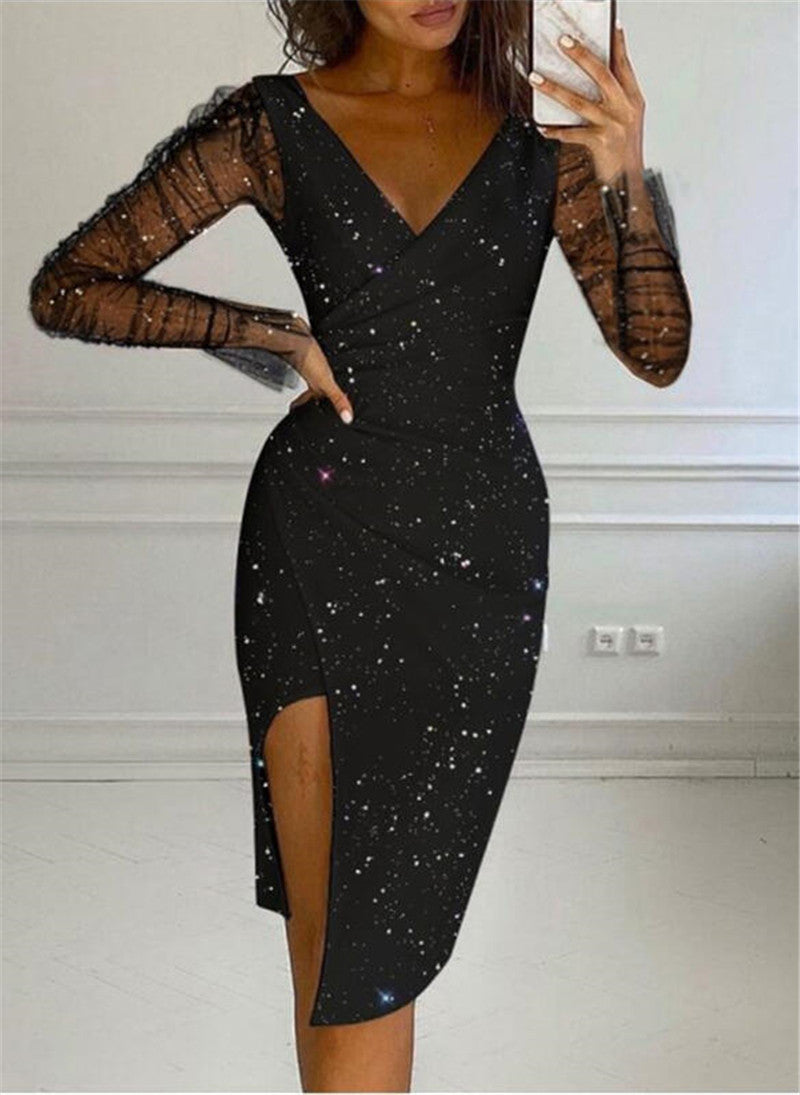 Innovative Women's Rhinestone Hip Sexy Mesh Dress