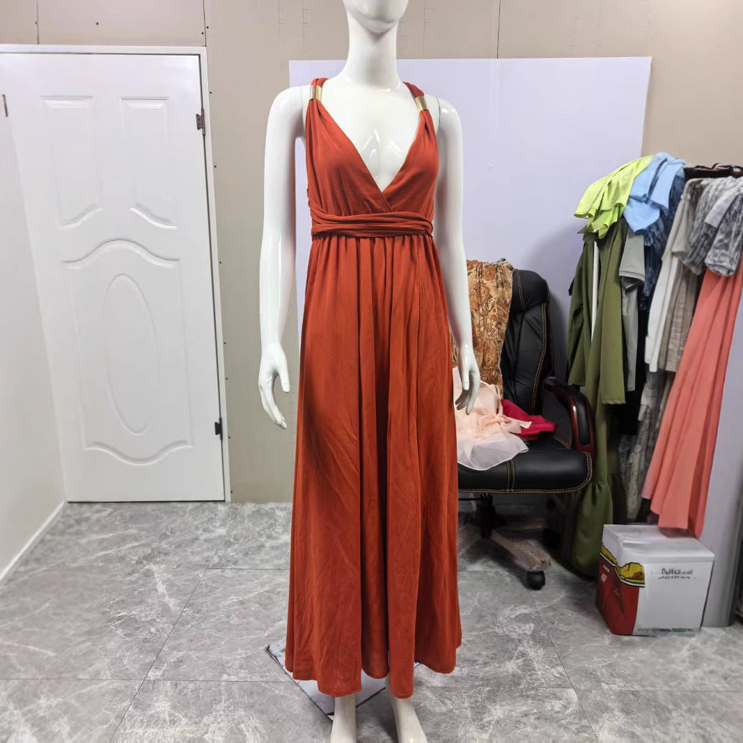 Cross Backless Sexy Bandage One-piece Long Dress