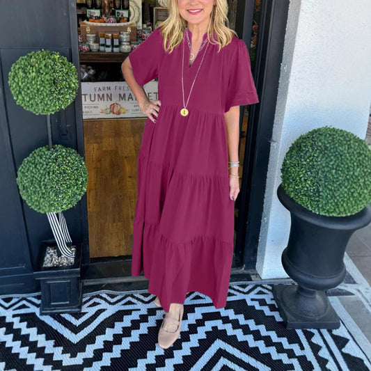 Women's Summer Layered Pocket Mid-length Dress Loose Dresses