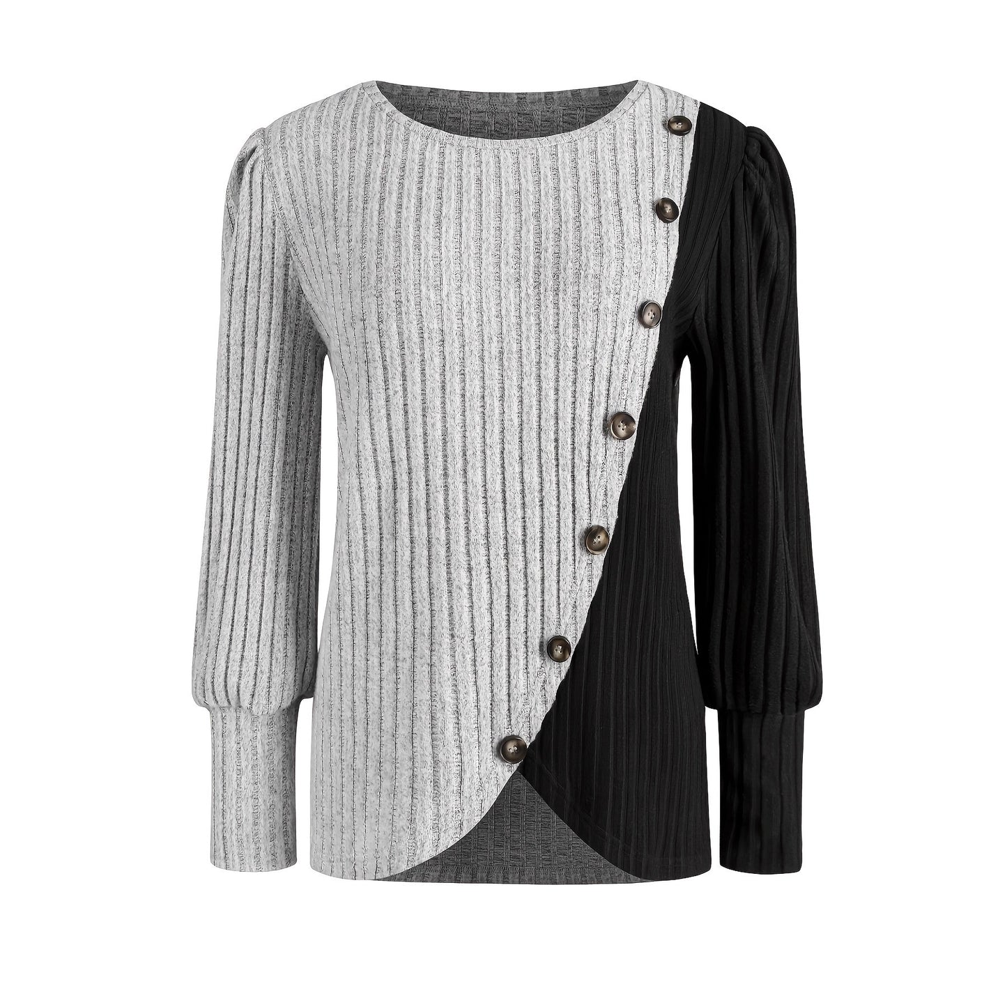 Women's Casual Sunken Stripe Button Long Sleeve Tops