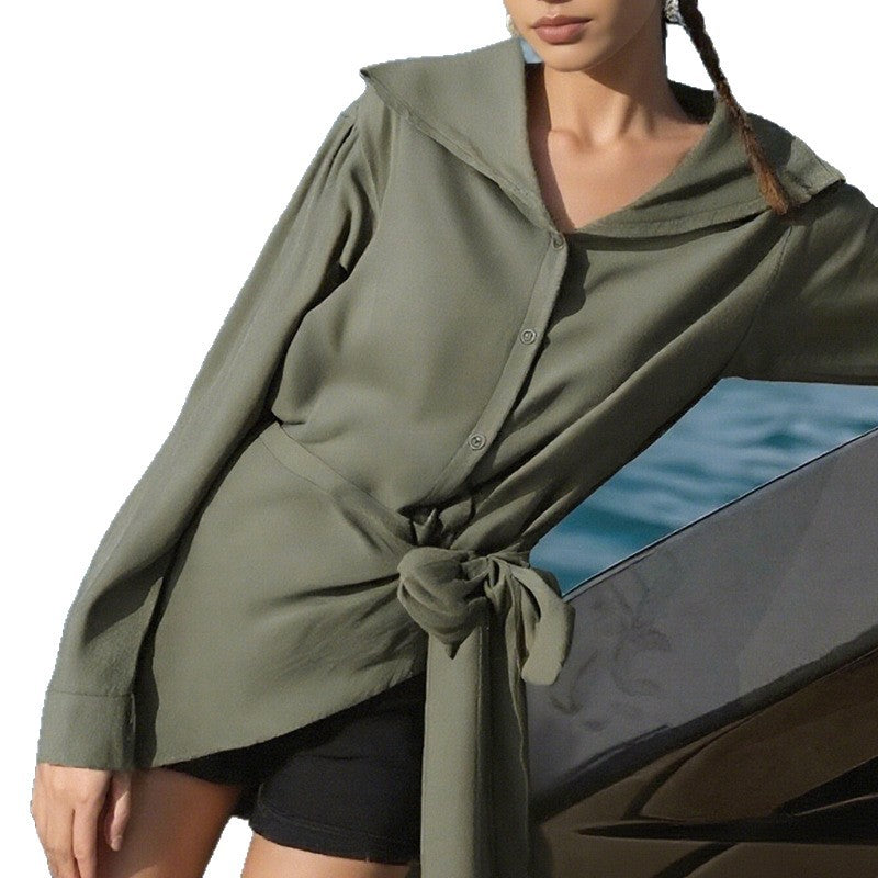 Women's Solid Color Long-sleeved Autumn Fashion Loose Waist Blouses