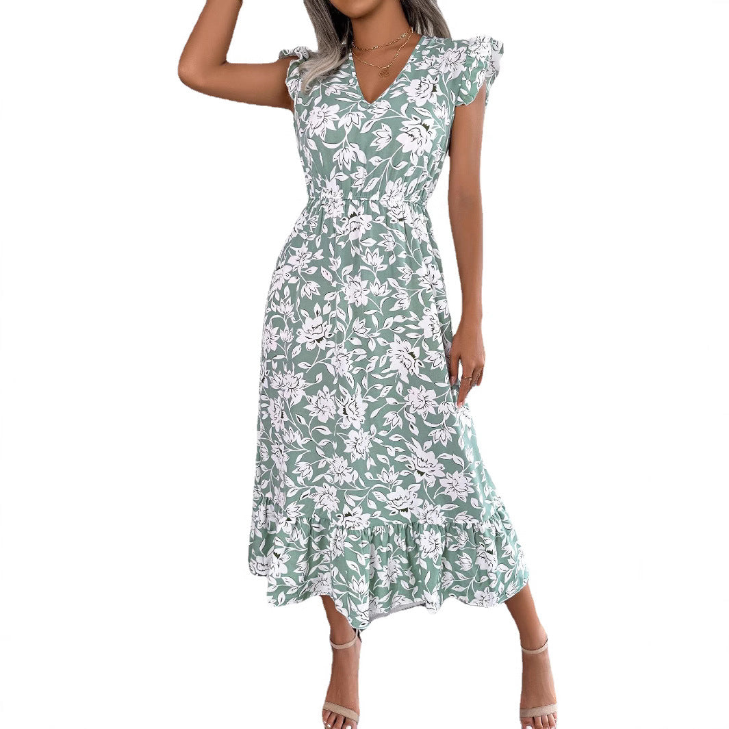 Women's Casual Wooden Ear Flower Long Holiday Dress