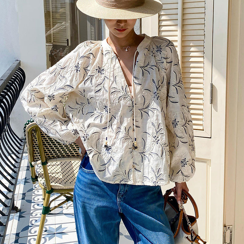 Women's Long Sleeve Shirt French Style Design Blouses