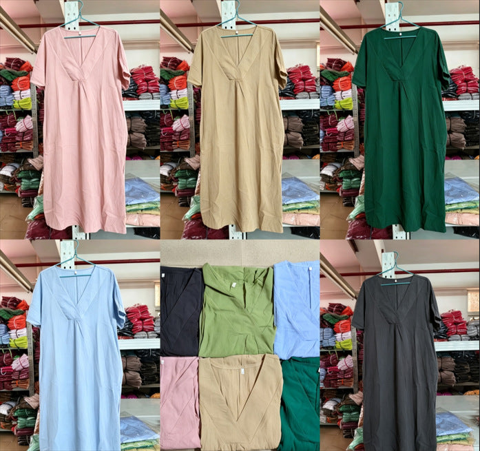 Women's Versatile Casual Solid Color Cotton Linen Dress