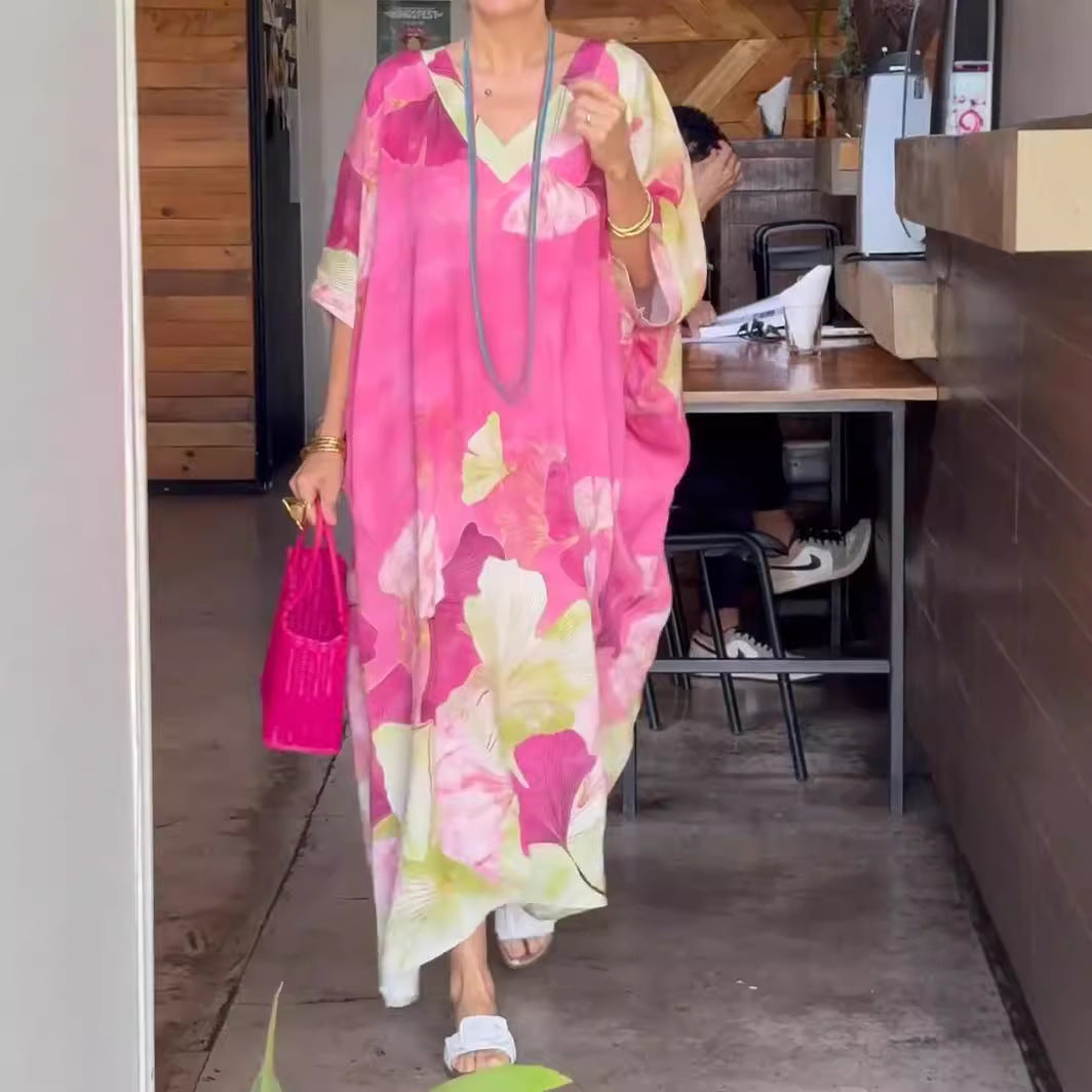 Women's Floral Print Collar Loose Long Plus Size