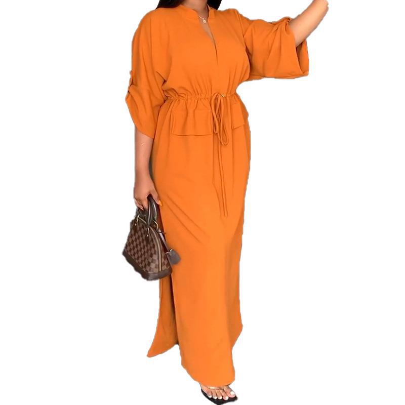 Women's Fashion Stand Collar Slit Maxi Dress Dresses