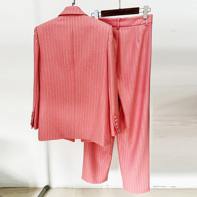 Cool Elegant Loose Rhinestone Trousers Two-piece Fashion Casual Suit