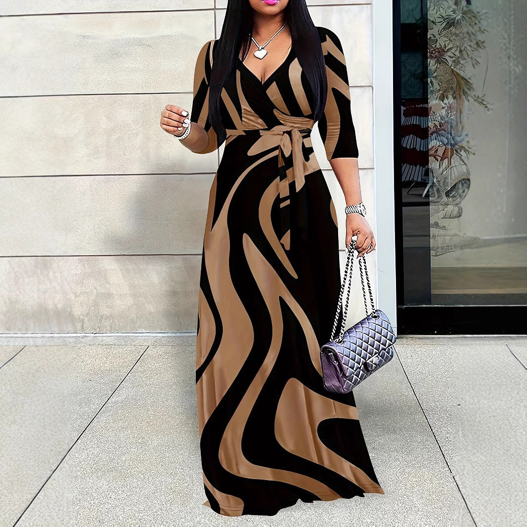 Glamorous Classic Women's Autumn Wave Pattern Dress