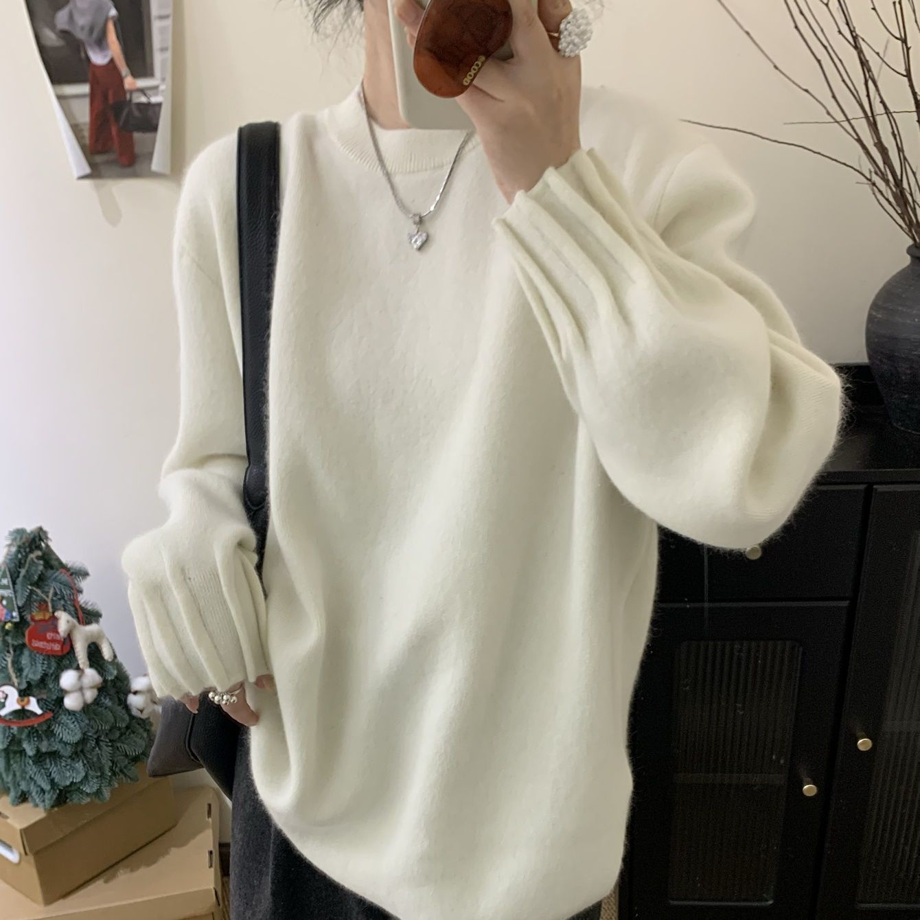 Round Collar Design Loose Mid-length Bottoming Shirt Lazy Pullover Sweaters