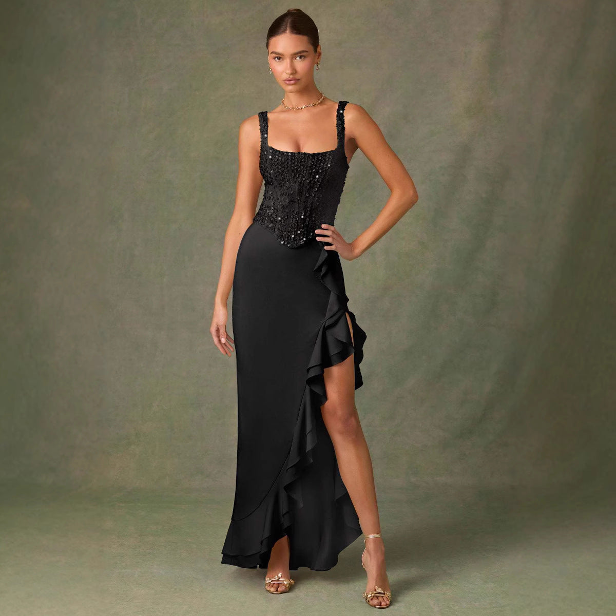 Women's Summer Sequined Knitted Patchwork Ruffled Casual Dresses