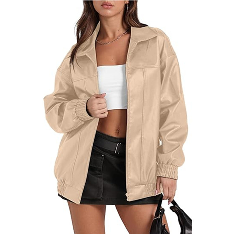 Women's Long Sleeve Lapel Zipper Side Pocket Jackets