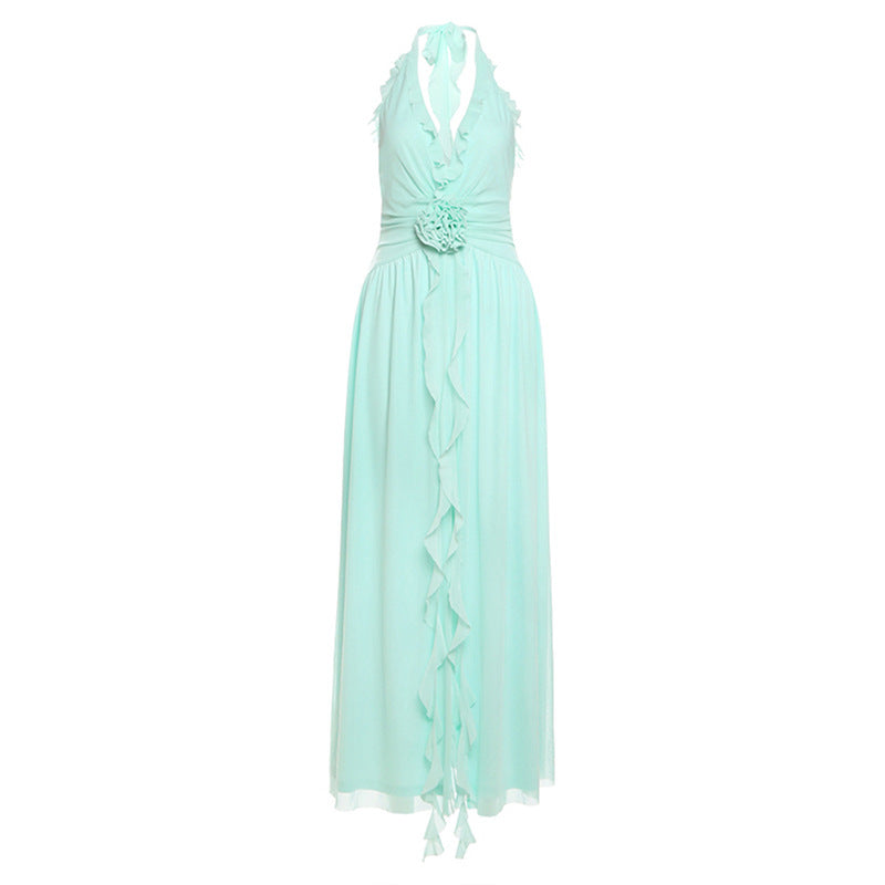 Women's Print Split Sleeveless Slimming Halter Deep Dresses