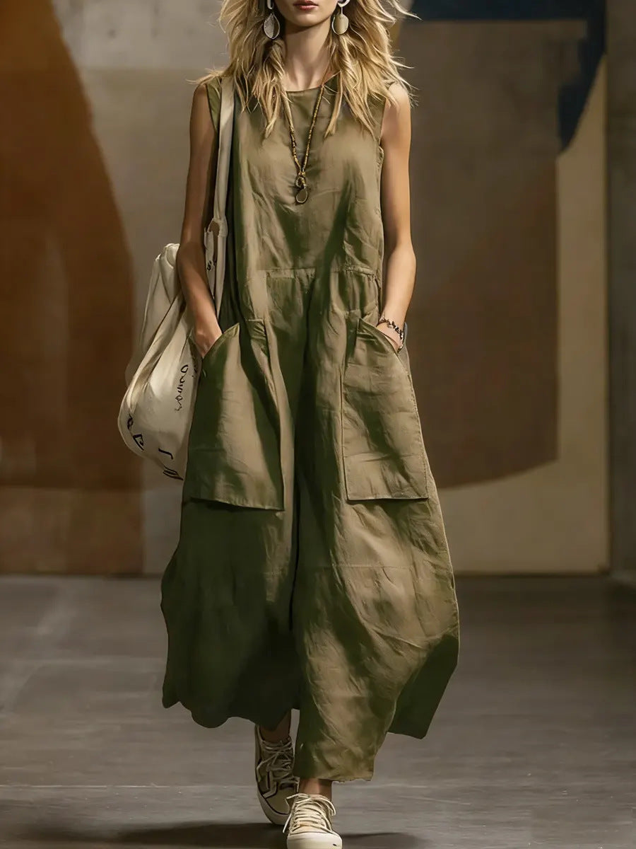 Fashion Charming Loose Sleeveless Three-dimensional Pocket Dress