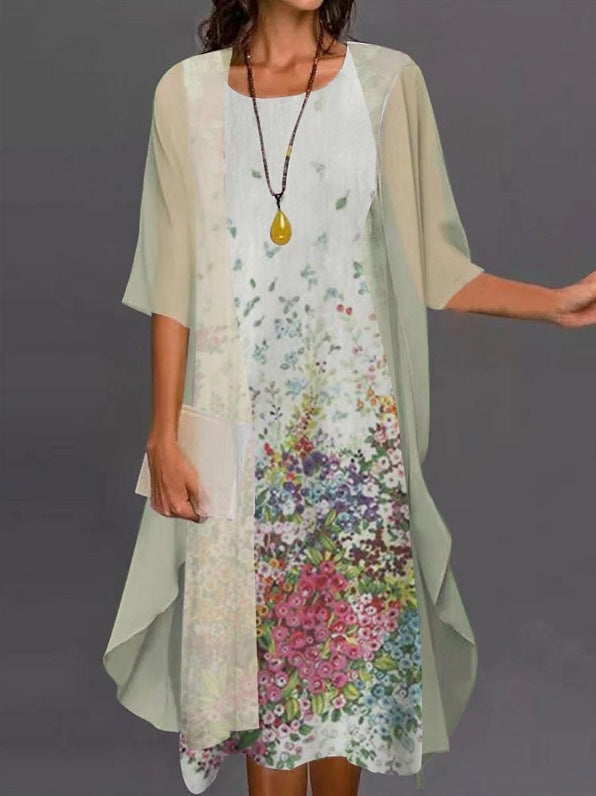 Summer Printed Long Sleeve Loose Two-piece Dress