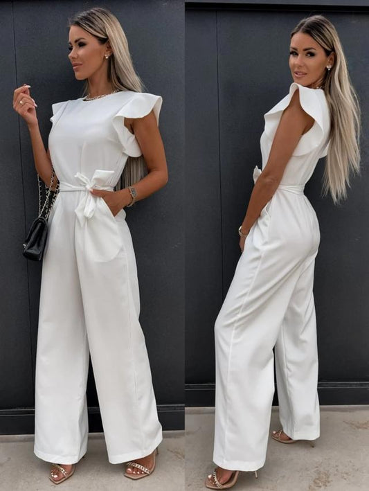 Women's High Waist Commuter Trimming Lace Up Jumpsuits