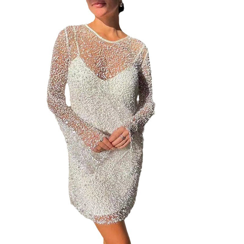 Women's Bubble Beads Mesh Two-piece Set Sling Dress