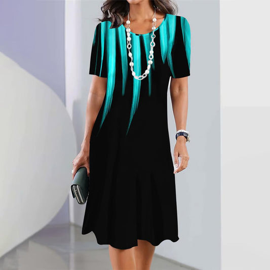 Women's Geometric Print Sleeve Clothes Summer Ladies Dresses