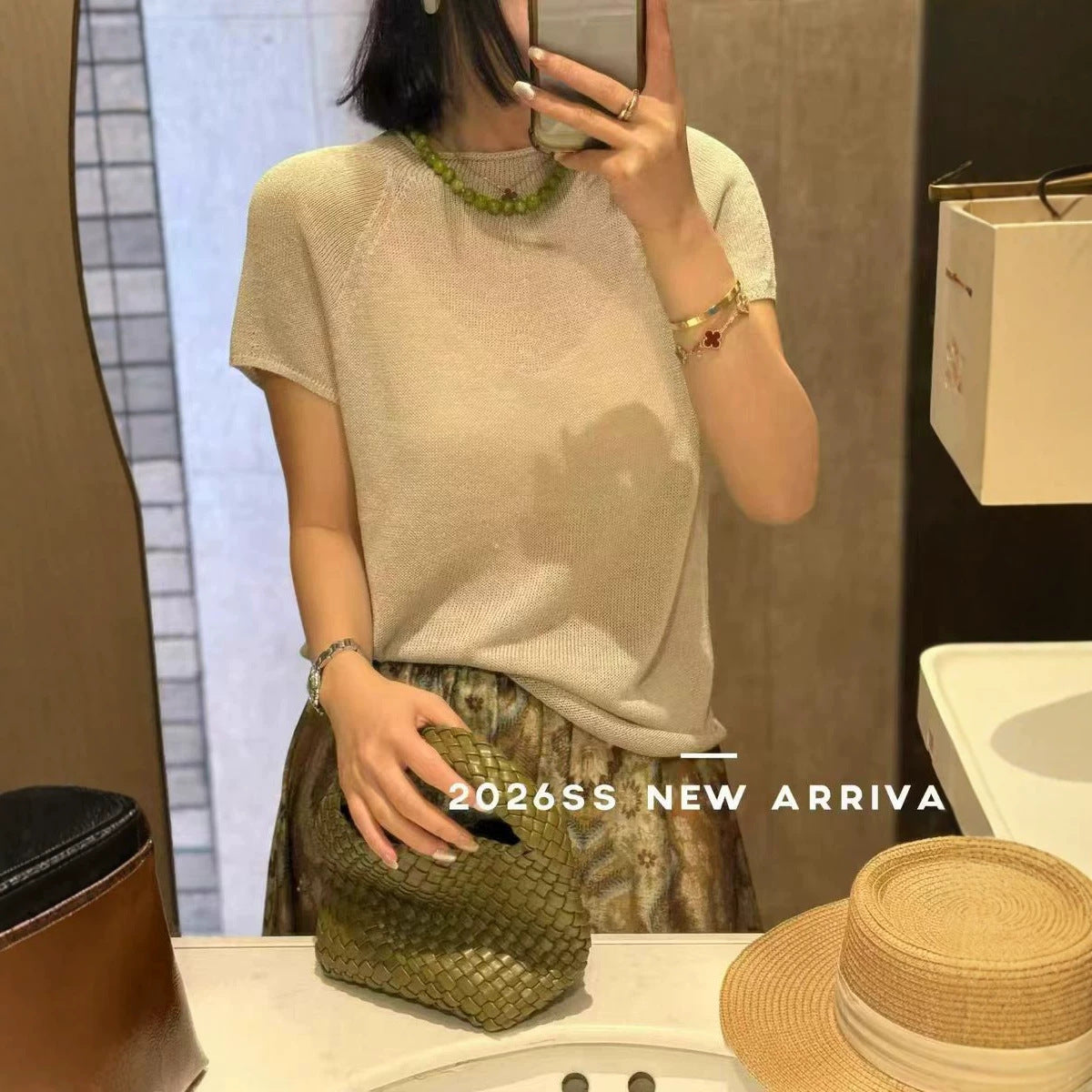 Women's Summer Paper Yarn Breathable Raglan Sleeve Women's Sweater