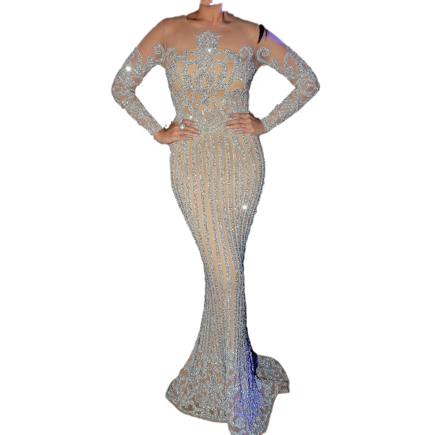 Women's Sexy Bronzing Long Sleeve Ball Gown Wedding Dresses