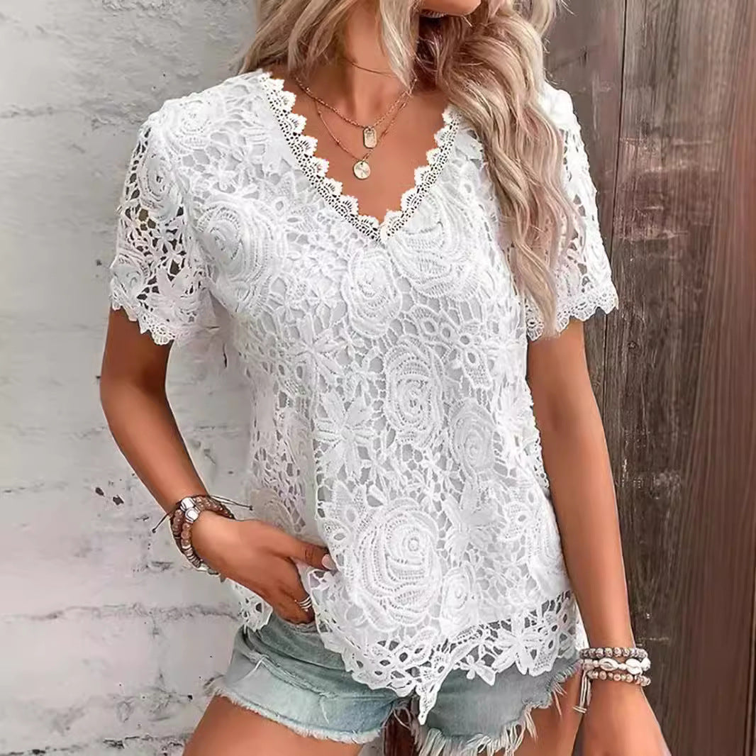 Women's Fashion T-shirt Lace Ruffled Sleeves Blouses