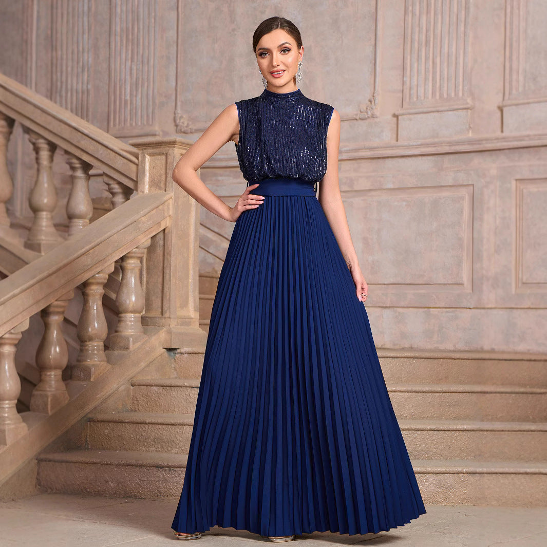 Women's Sequined Pleated Banquet Dress Party Dresses