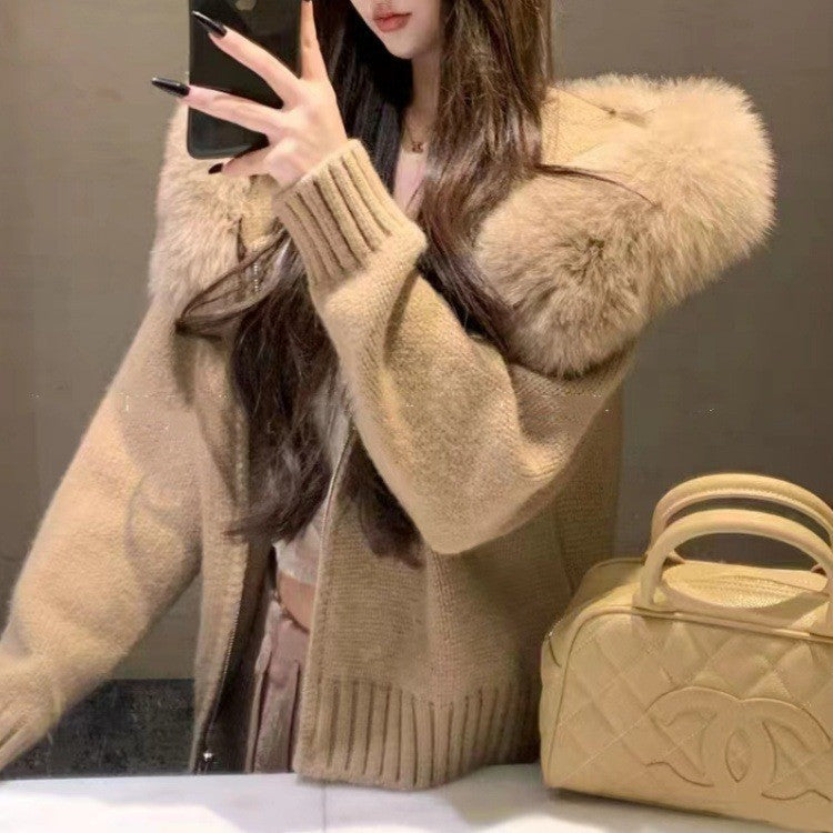 Women's Thickened Hooded Large Fur Collar Fashionable Women's Sweater
