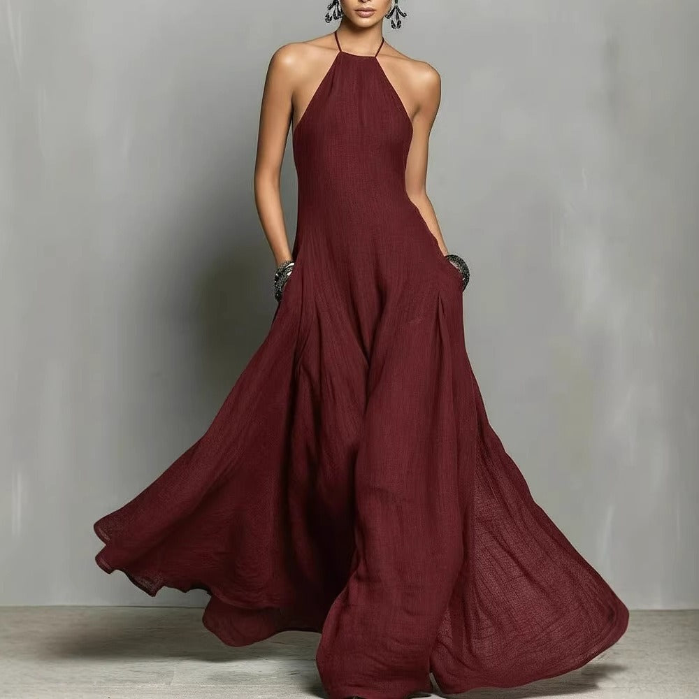 Women's Clothes Elegant Sexy Pure Color Halter Backless Dress