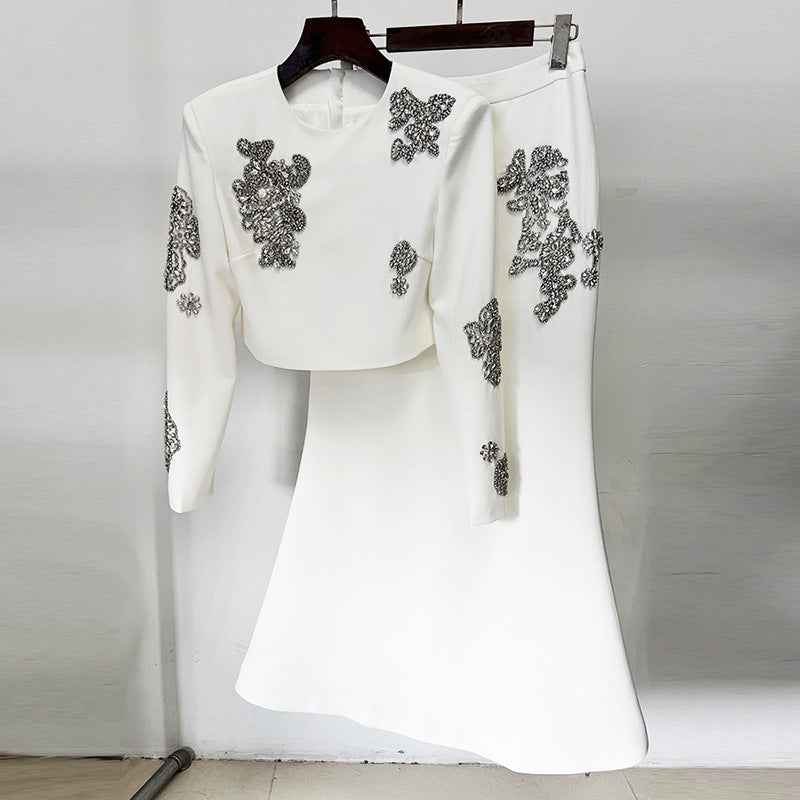 Fashion Bead Diamond Inlaid Long Two-piece Suits
