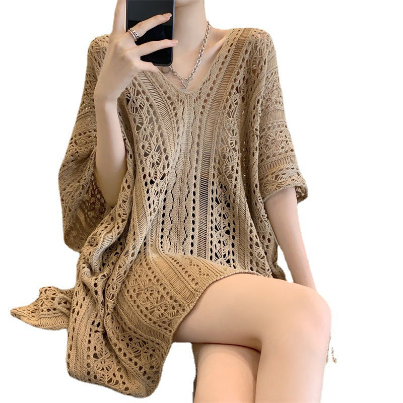 Women's Hollow Short-sleeved Thin Autumn Design Sense Niche Knitwear