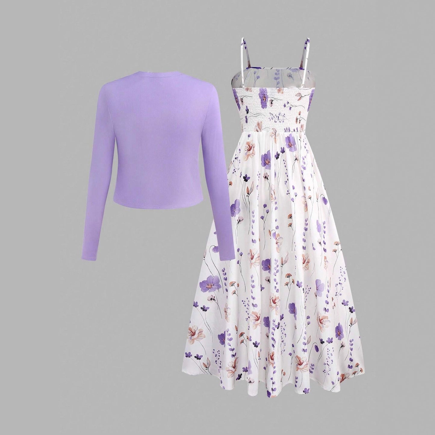 Women's Two-piece Purple Printed Elegant Suspender Dress