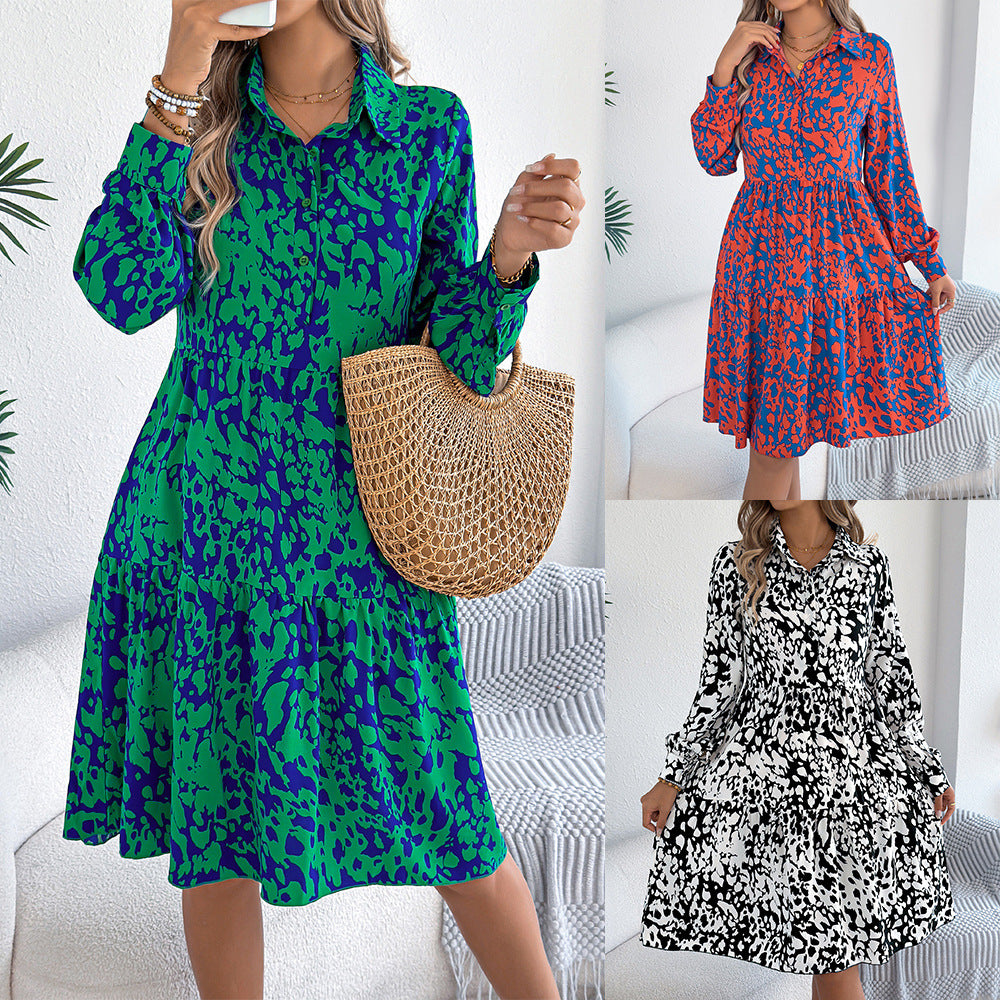 Women's Loose Contrast Color Leopard Print Long Clothing