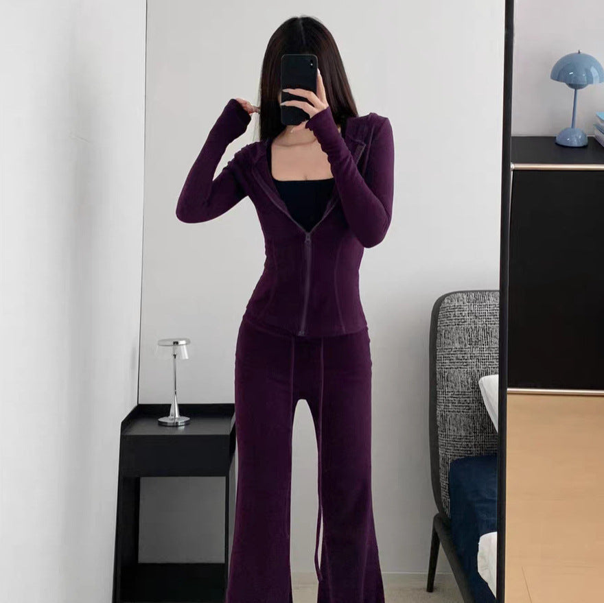 Autumn Simple Comfortable Tight-fitting Cinched Single-breasted Drawstring Trousers Suits