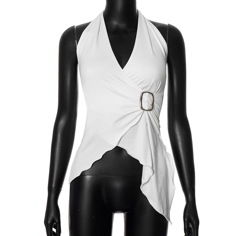 Women's Summer Solid Color Sleeveless Sexy Halter Blouses