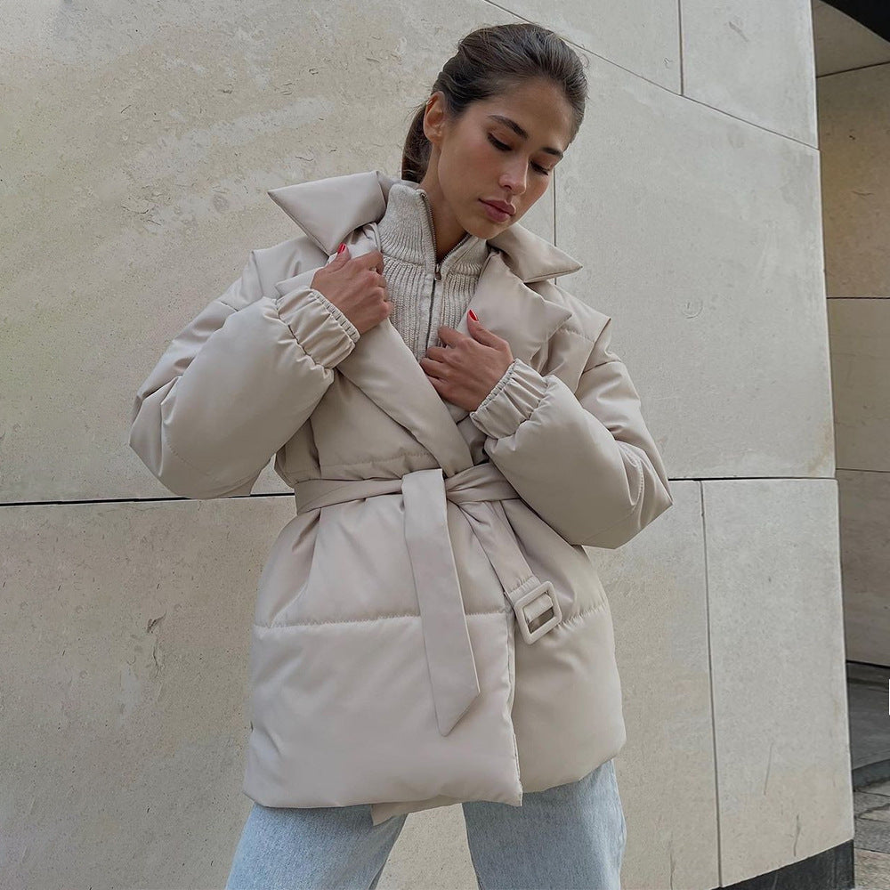 Cotton Winter Thickened Slimming Cinched Solid Coats