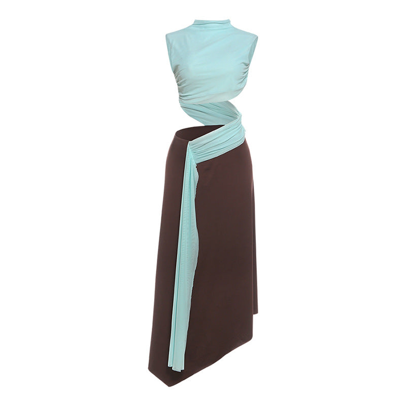 Women's Fashion Sexy Navel Ribbon Sleeveless Stitching Dresses